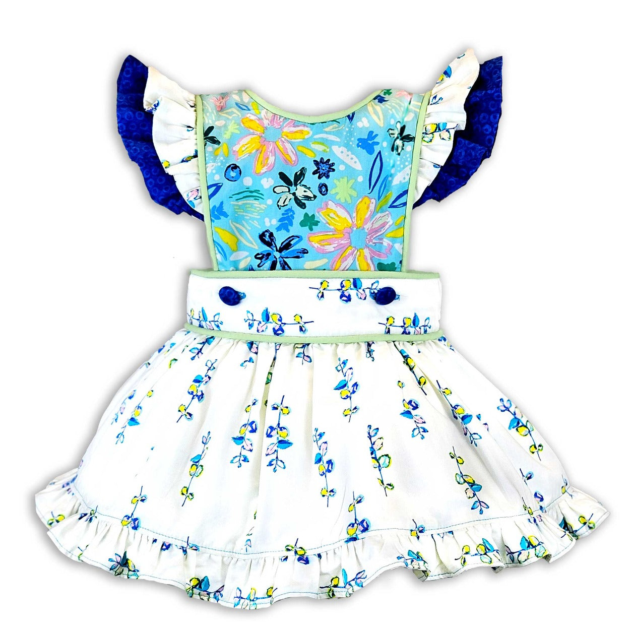 little girl dress ruffles blue flowers cream mint
