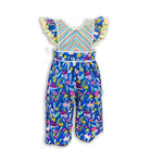toddler girls romper with flowers adjustable wearing options blue